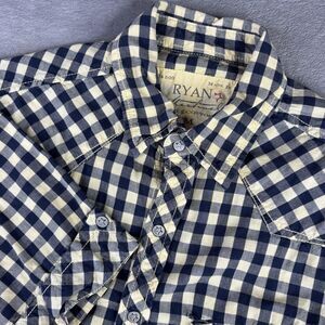 Ryan Michael Shirt Mens Medium Blue Check Western Metal Snap Short Sleeve